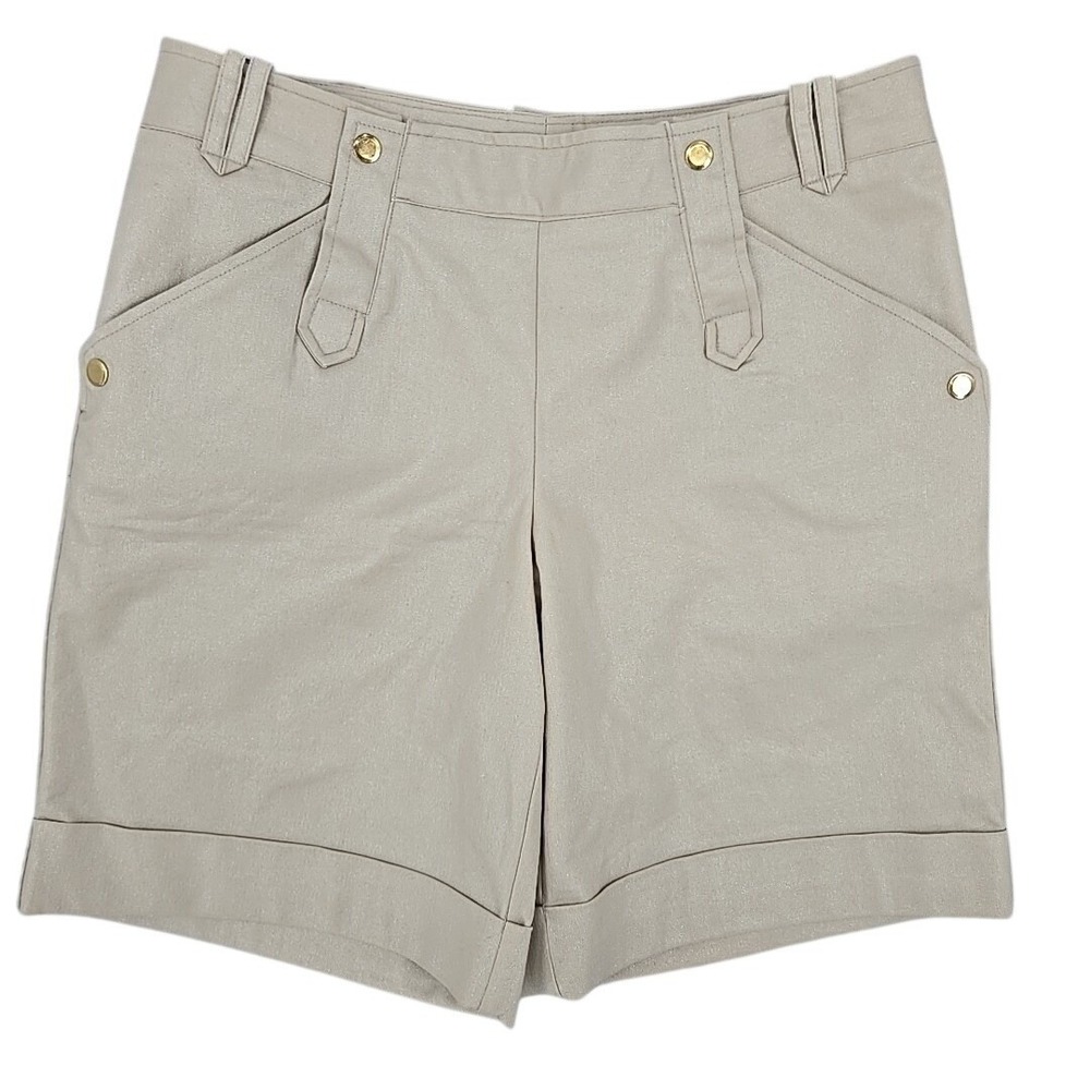 Willi Smith Tan Stretch Bermuda Shorts Size 6 Tailored Minimalist Sparkly Fabric